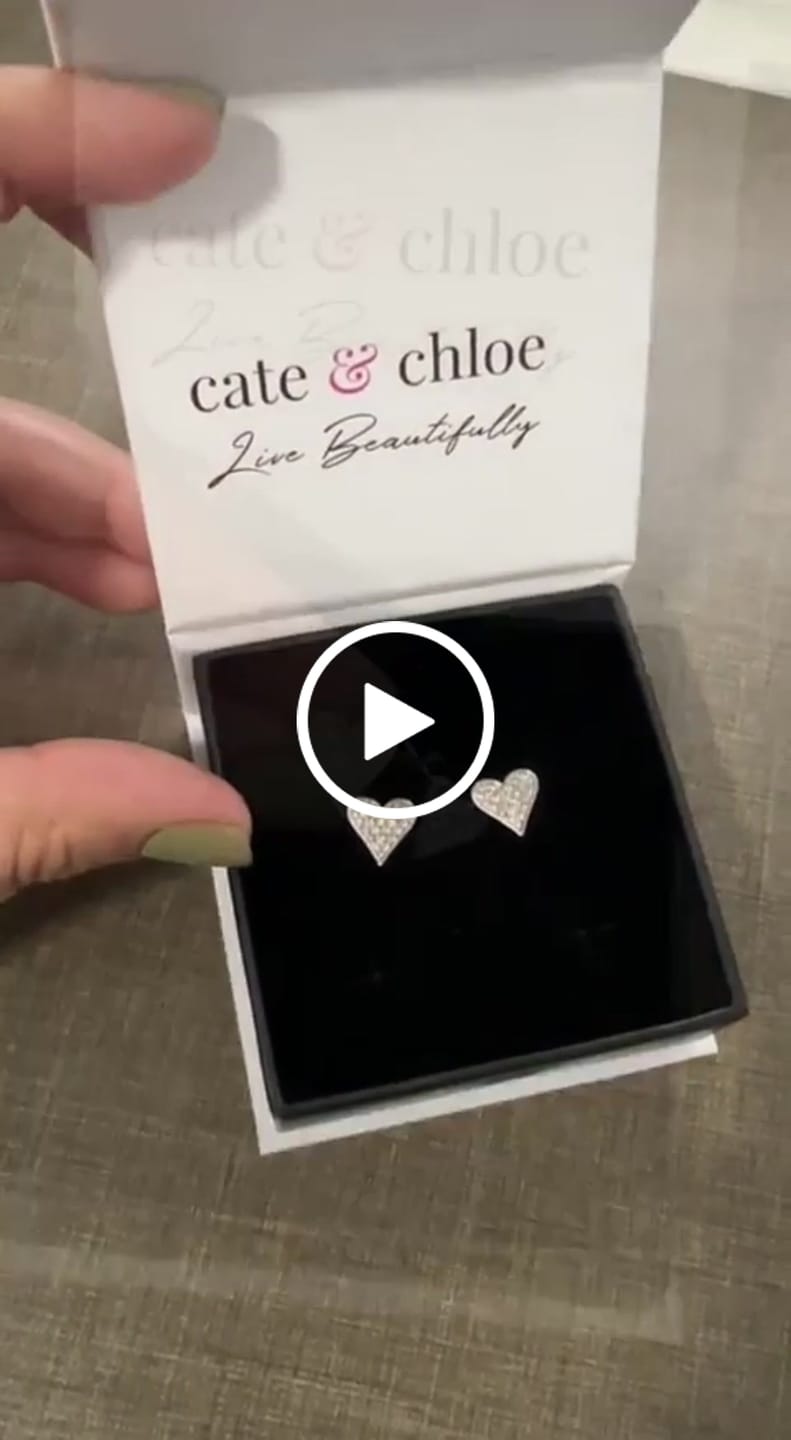 Customer video review of Cecilia 18k White Gold Plated Silver Heart Stud Earrings with Swarovski Crystals