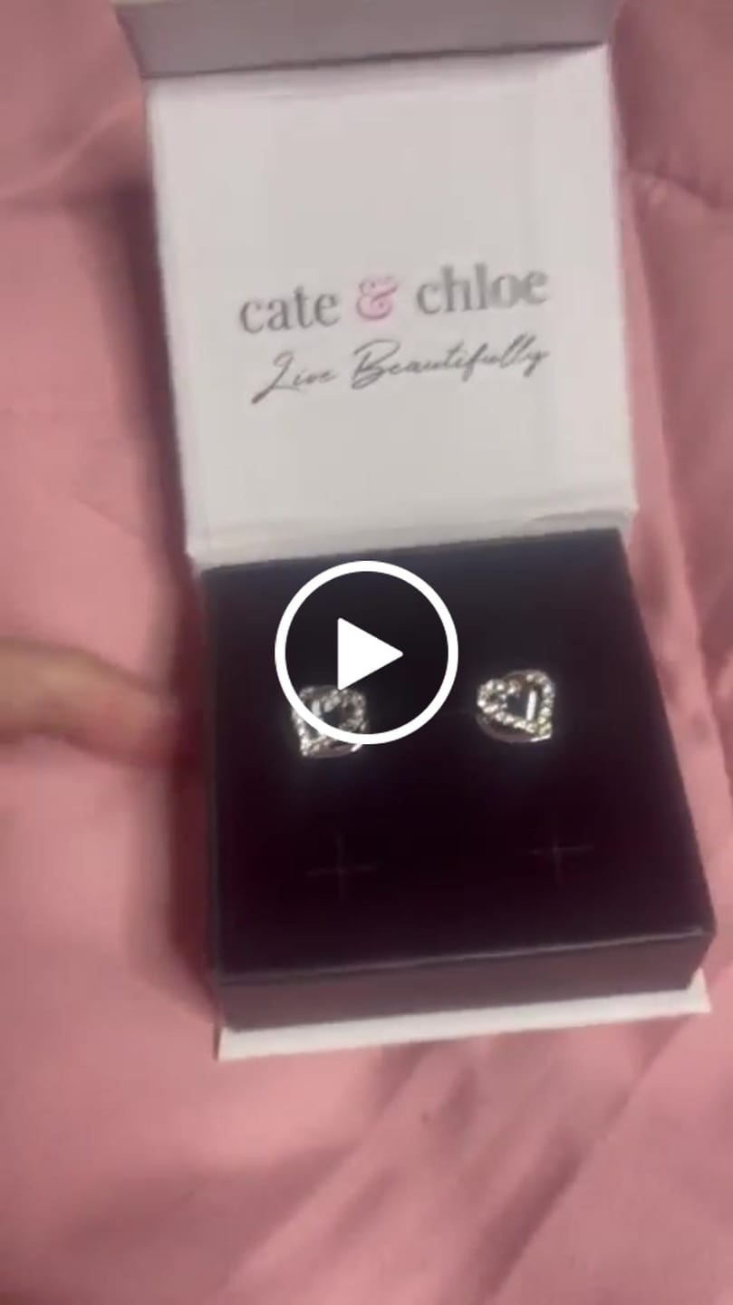 Customer video review of Angela 18k White Gold Plated Silver Double Heart Stud Earrings with Swarovski Crystals