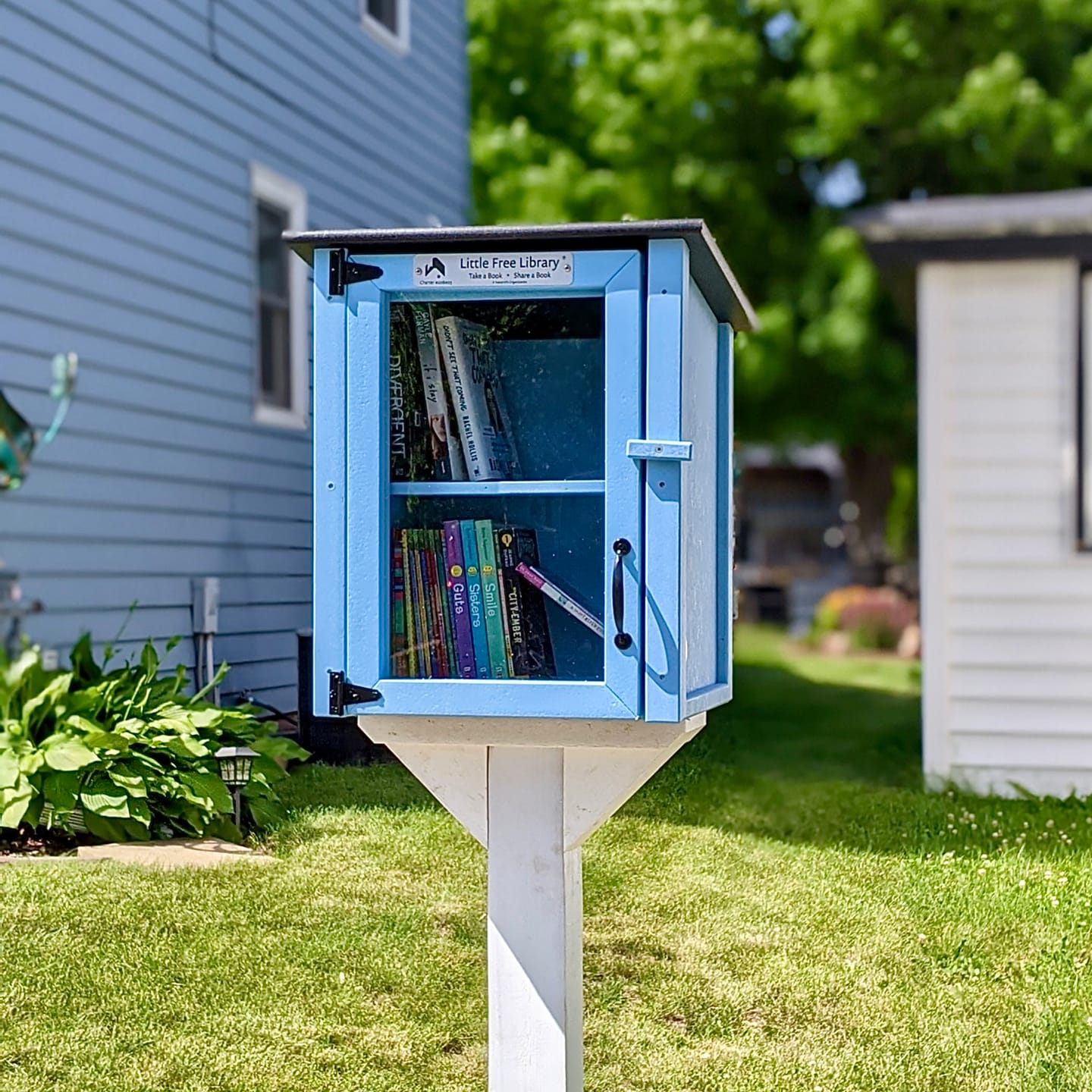 Customer photo review of Composite Two Story Light Blue Little Free Library