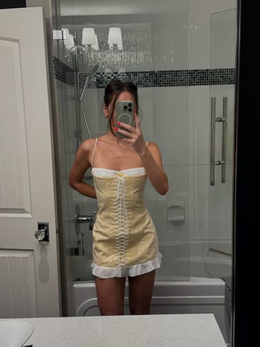 Customer photo review of April Mini Dress - Stripe Yellow