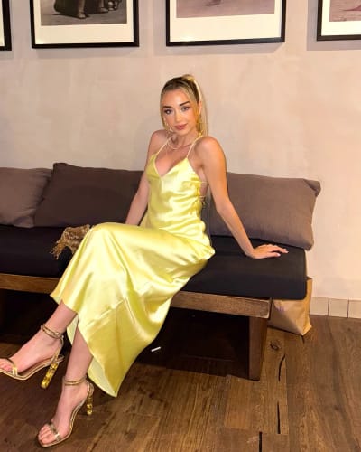 Customer photo review of Yellow Elegant Stain Women's Sling Dress Sexy Backless Sleeveless V Neck High Waist Evening Gown Summer Chic Lady Partywear 2025