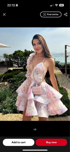 Customer photo review of 3D Flowers Lace Up Halter Dress Woman Printed Layered Backless Deep V-Neck Pleated Puffy Dress Fashion Women Summer Beach Dress