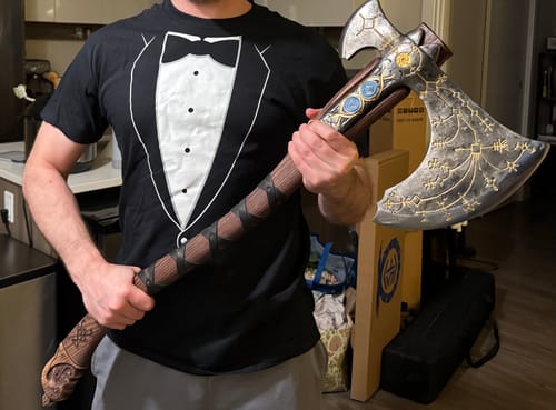 Customer photo review of Hand-forged Leviathan axe with leather wrap