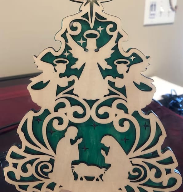 Customer photo review of Standing Nativity scene tree ornaments laser cut svg file