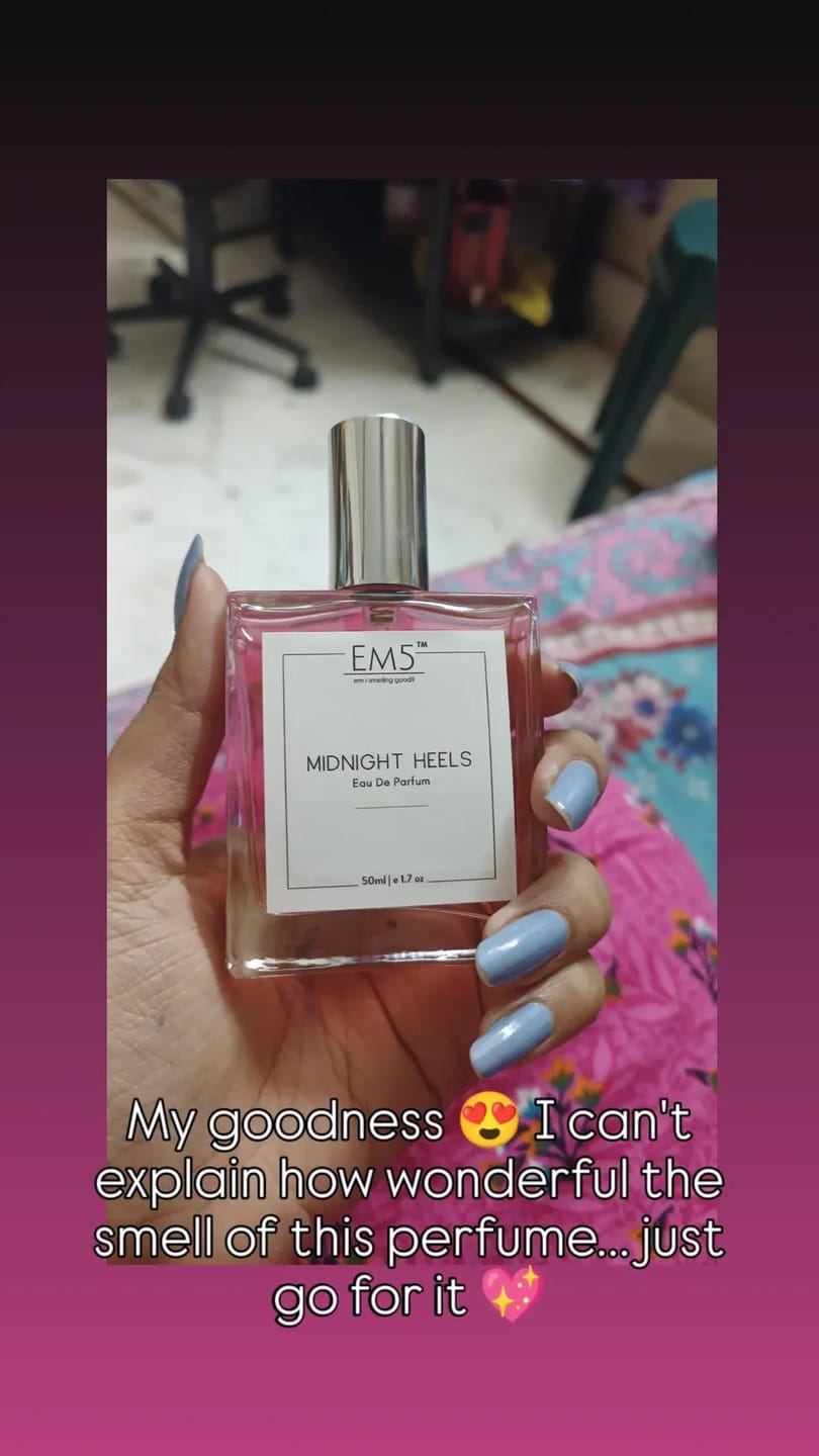 Customer photo review of EM5™ Midnight Heels Perfume for Women | Sweet Warm Spicy Vanilla Powdery Fragrance | 50ml Unisex Eau de Parfum Spray | Luxury Gift for Her