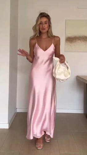 Customer photo review of Yellow Elegant Stain Women's Sling Dress Sexy Backless Sleeveless V Neck High Waist Evening Gown Summer Chic Lady Partywear 2025