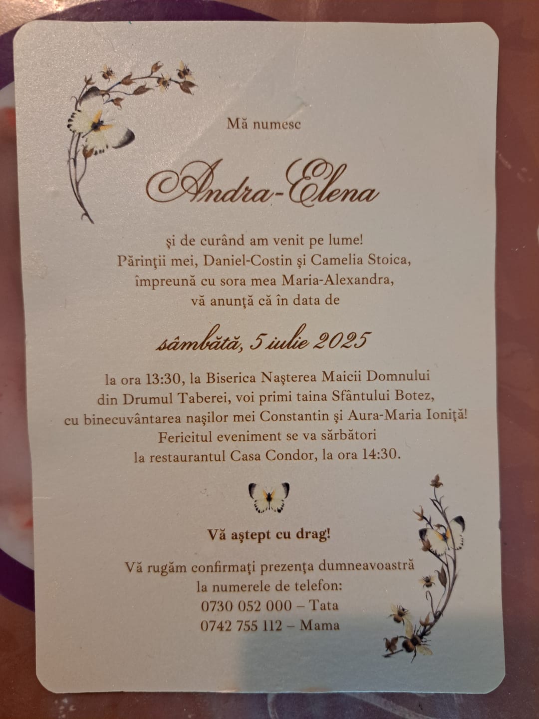 Customer photo review of Classical apes, invitație botez,fetiță/băiețel, handmade