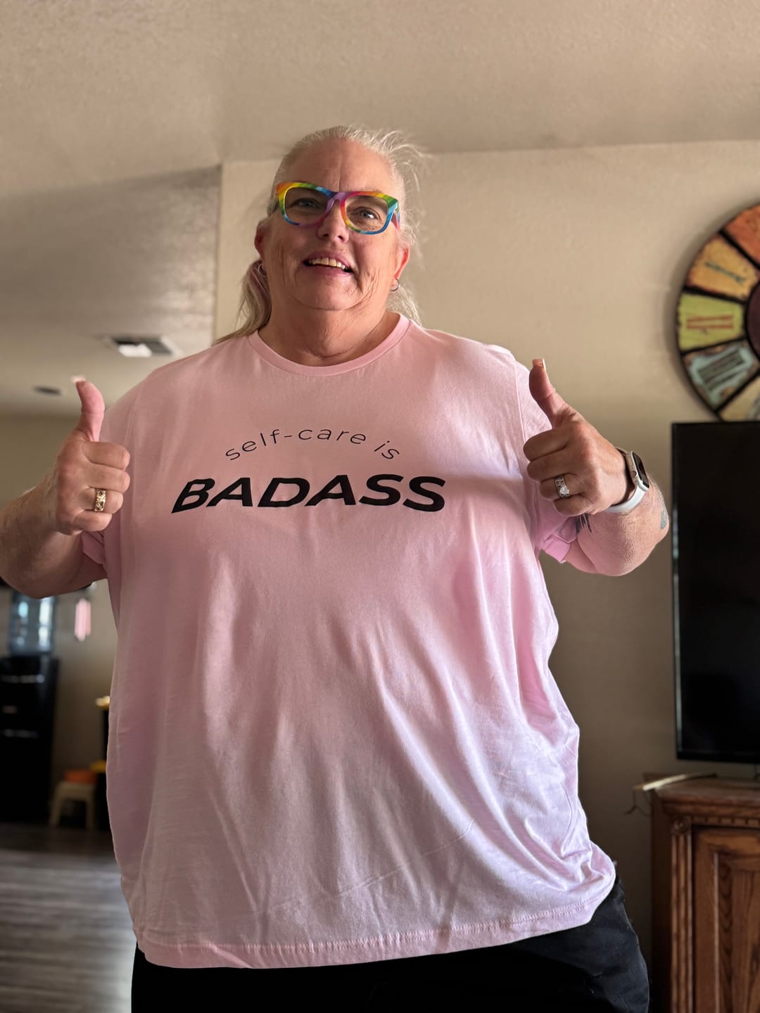 Customer photo review of Self-Care Is Badass T-Shirt
