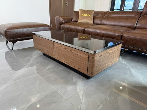 Customer photo review of Bàn trà phủ Veneer màu óc chó kết hợp viền inox 304 - VERITAS