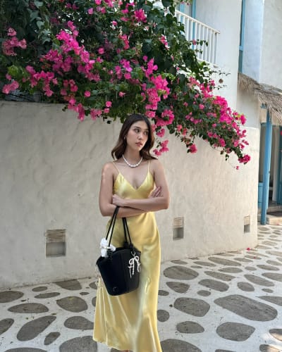 Customer photo review of Yellow Elegant Stain Women's Sling Dress Sexy Backless Sleeveless V Neck High Waist Evening Gown Summer Chic Lady Partywear 2025
