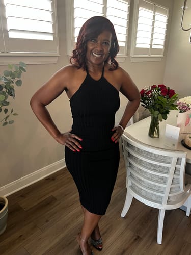 Customer photo review of Kaya Halter Ribbed Midi Dress - Black