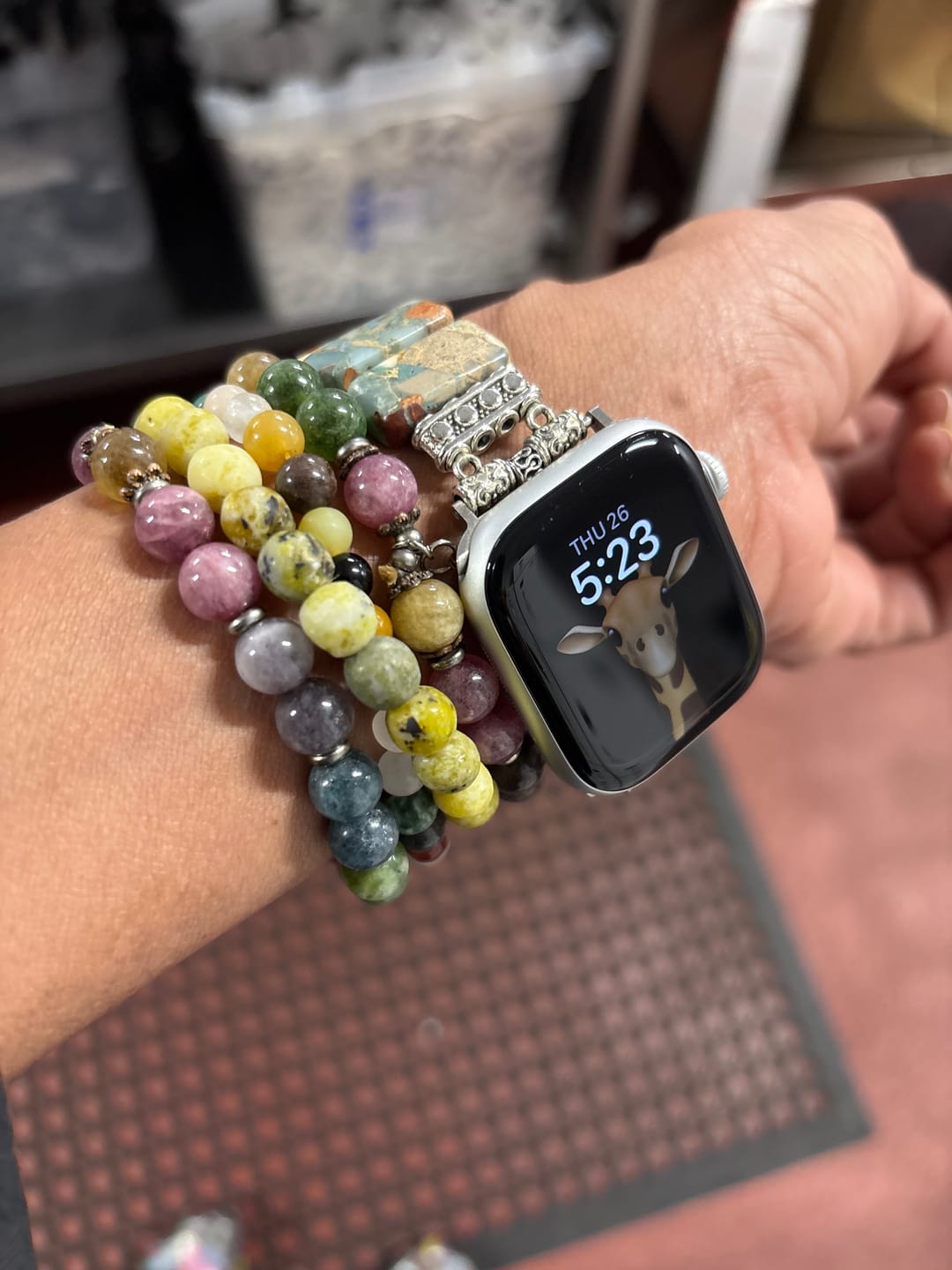 Customer photo review of Earth Tibetan Jasper Stretch Apple Watch Strap