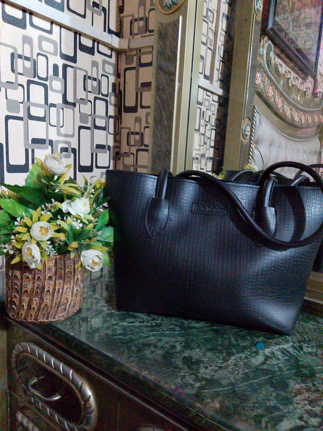 Customer photo review of Black Belle Croc Tote Bag