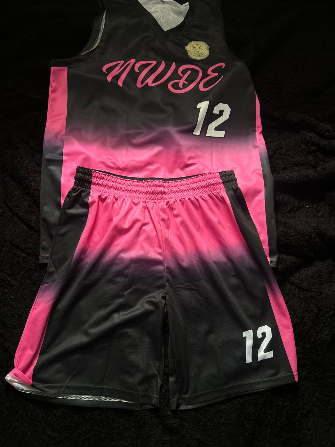 Customer photo review of Custom Black Pink Gradient Fashion Sets Sports Uniform Basketball Jersey