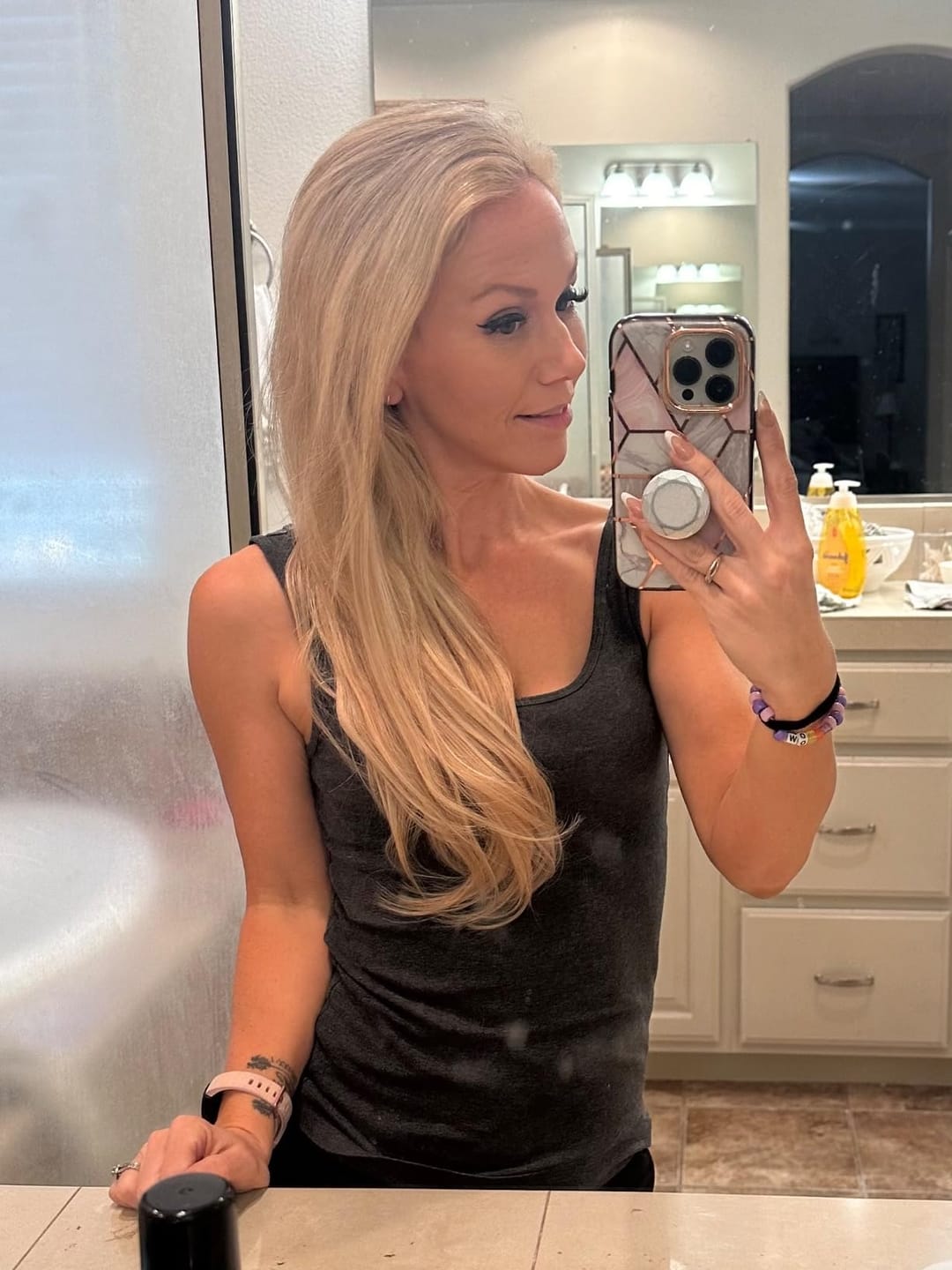 Customer photo review of 3x5 Inches Virgin Human Hair Toppers Mono Base Blonde Highlights #P18/613