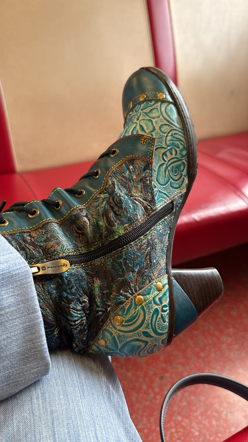 Customer photo review of Retro Handmade Leather Patchwork Ankle Boots