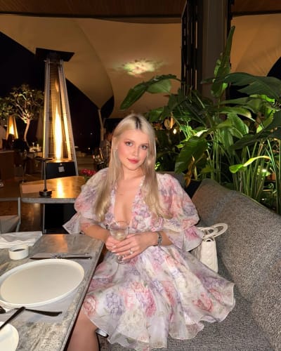 Customer photo review of Women Mesh Patchwork Flower Print Mini Dress Elegant V-neck Short Sleeve High Waist A-line Dresses 2025 New High Street Vestidos