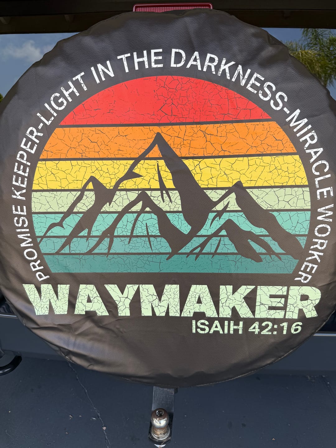 Customer photo review of Christian Faith Spare Tire Cover Waymaker Promise Keeper Miracle Worker Retro Vintage TS02