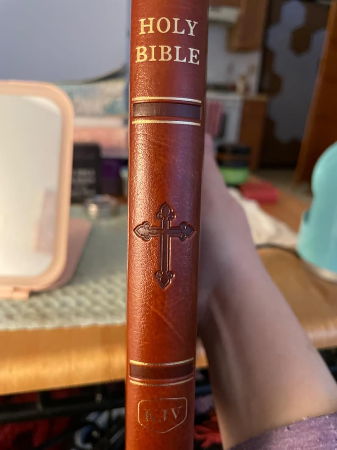 Customer photo review of Personalized Brown Bible - The Message USA Bible Cross