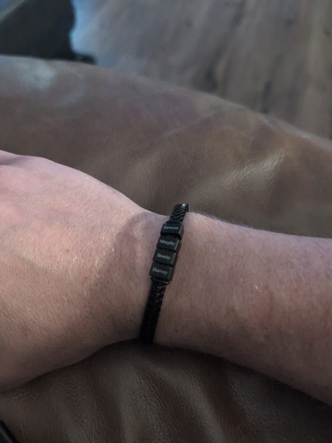 Customer photo review of Dan Bracelet - Dad Bracelet with kid's names - Black