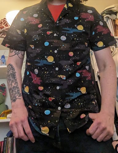 Customer photo review of Clearance Ready-to-Ship A Starry Galaxy Outer Space Button Up Shirt
