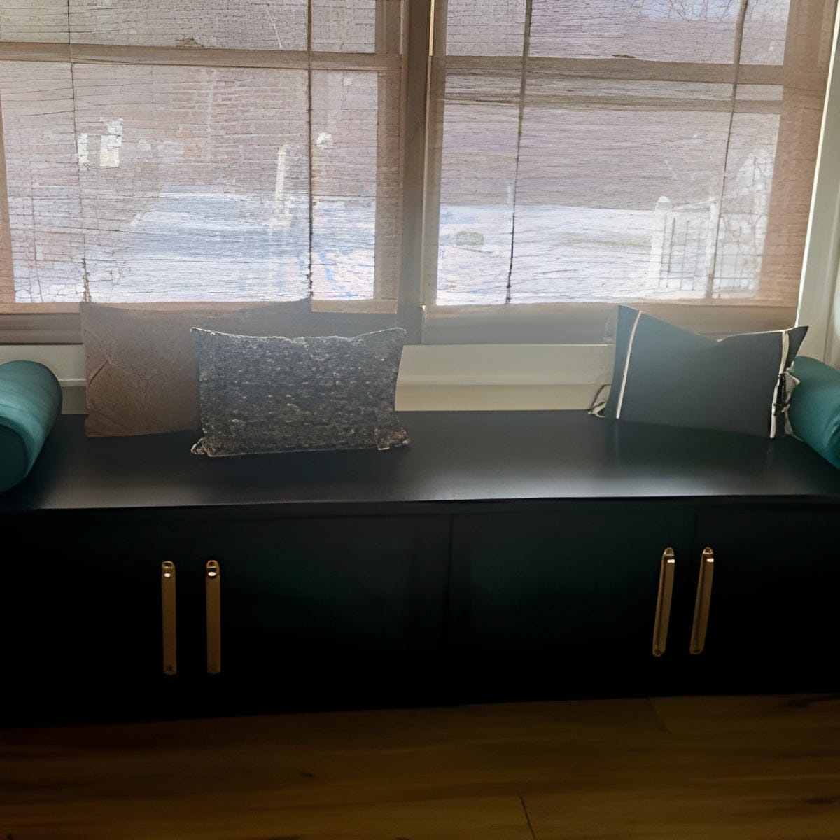 Customer photo review of Unlacquered Brass Brushed Round Drawer Pulls with Backplate