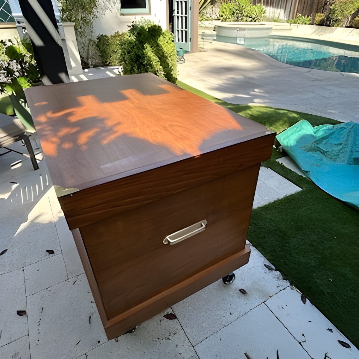 Customer photo review of Unlacquered Brass Brushed Round Drawer Pulls with Backplate