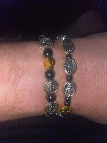Customer photo review of St. Benedict Hematite Stretchable Bracelet - Exorcism  - Blessed By Pope