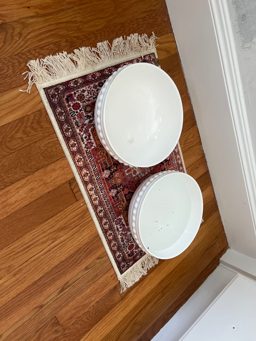 Customer photo review of Pet Bowl Mat, Fringe - Ophelia // Personalization: Not requested on this item.