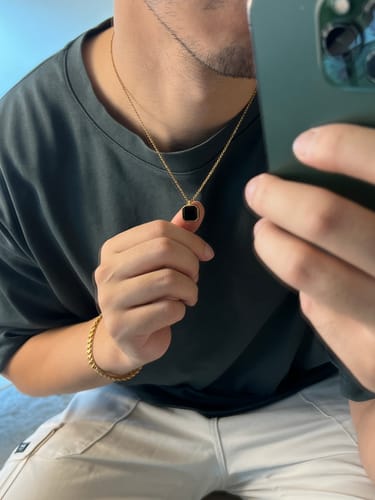 Customer photo review of Square Gemstone Pendant Necklace - Gold & Black