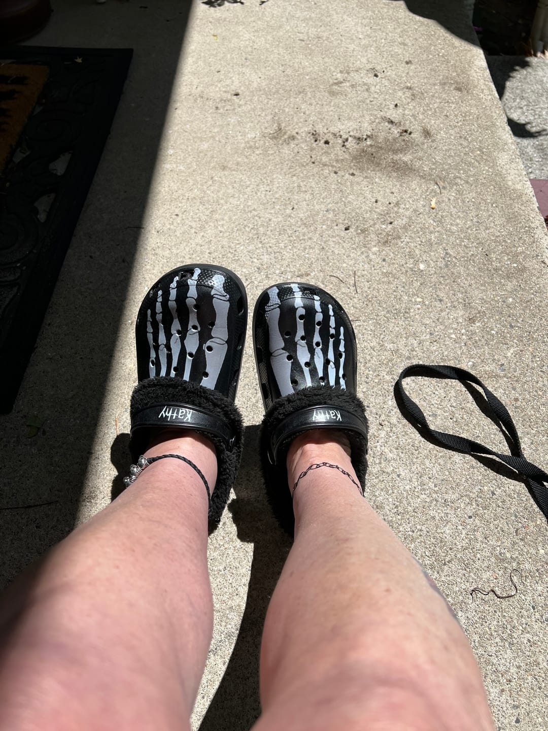 Customer photo review of Personalized Skeleton Toes Skull Name - Fur Lined Slippers