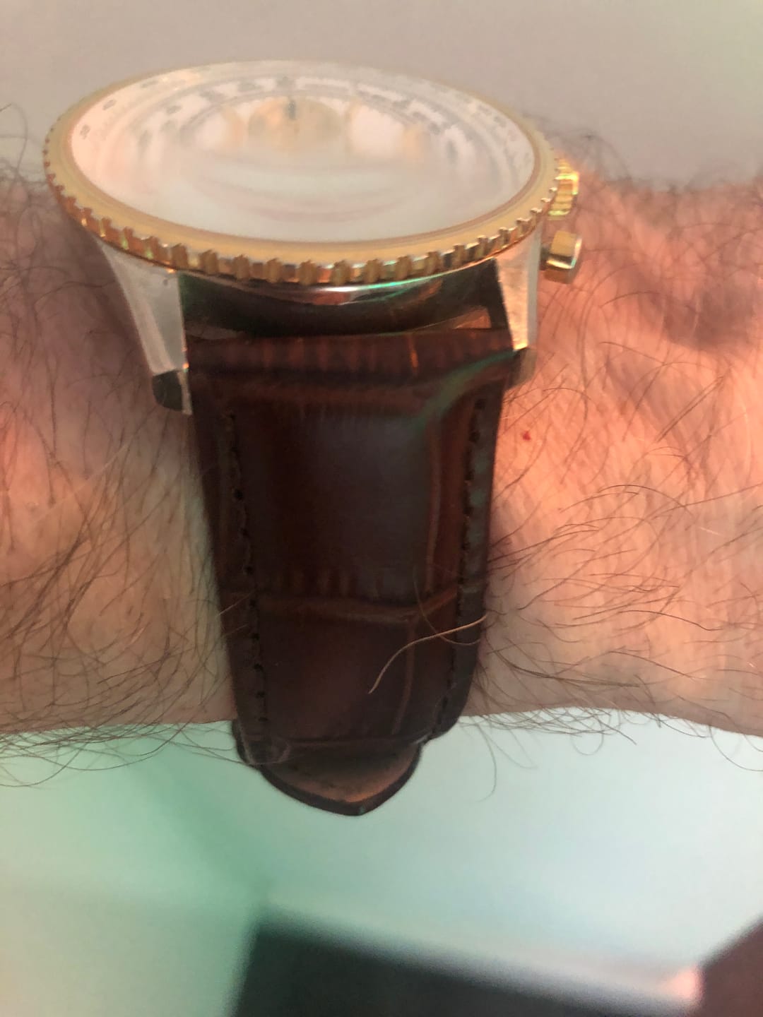 Customer photo review of Genuine Leather Calfskin Premium Watch Strap with Stainless Steel Deployant Butterfly Clasp