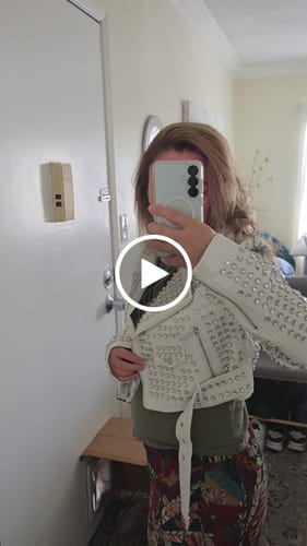 Customer video review of GAZETTE-NEW WHITE STUDDED MOTO JACKET