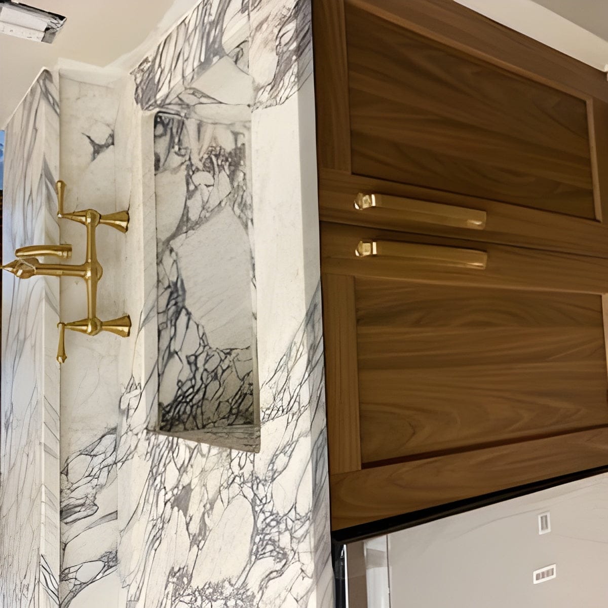 Customer photo review of Unlacquered Brass Brushed Round Drawer Pulls with Backplate