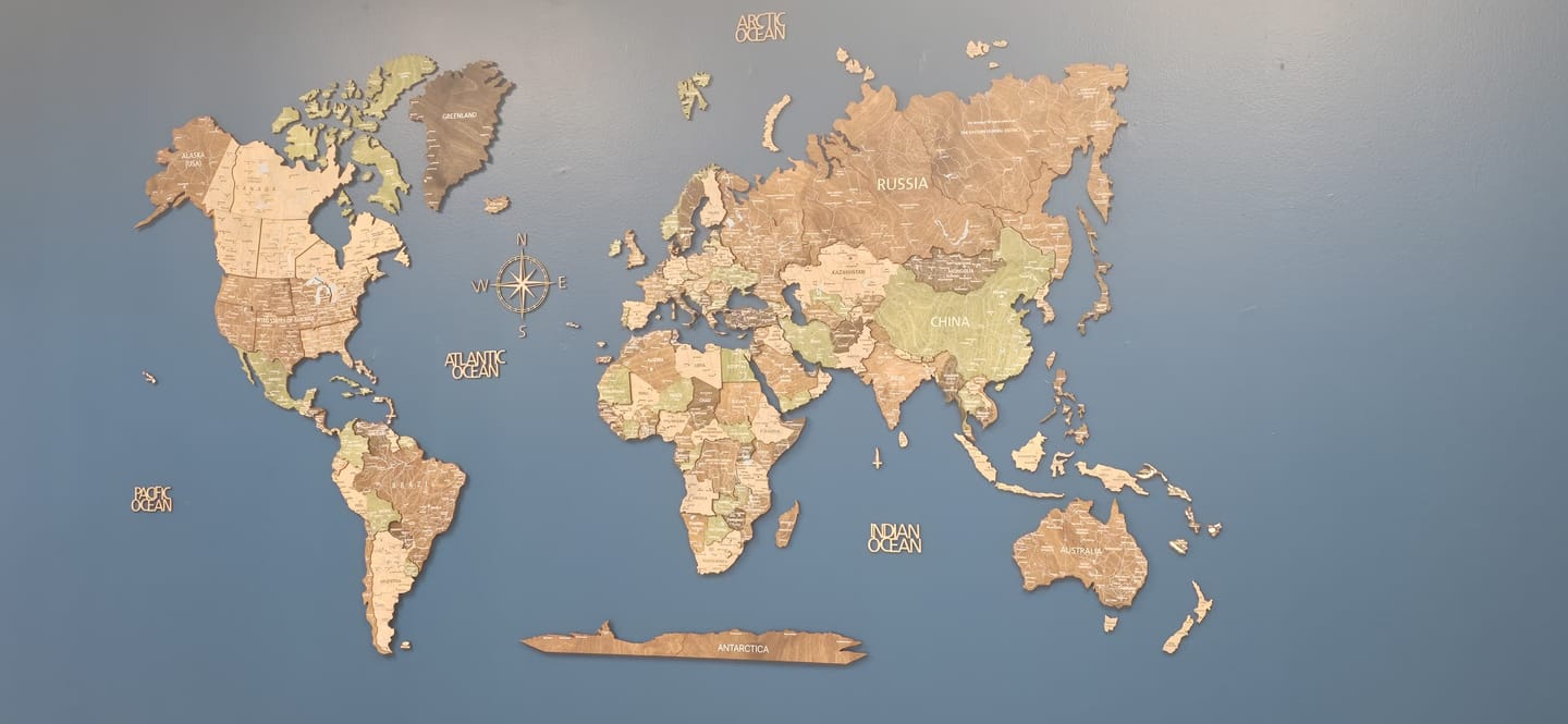 Customer photo review of Wood World Map -Rustic
