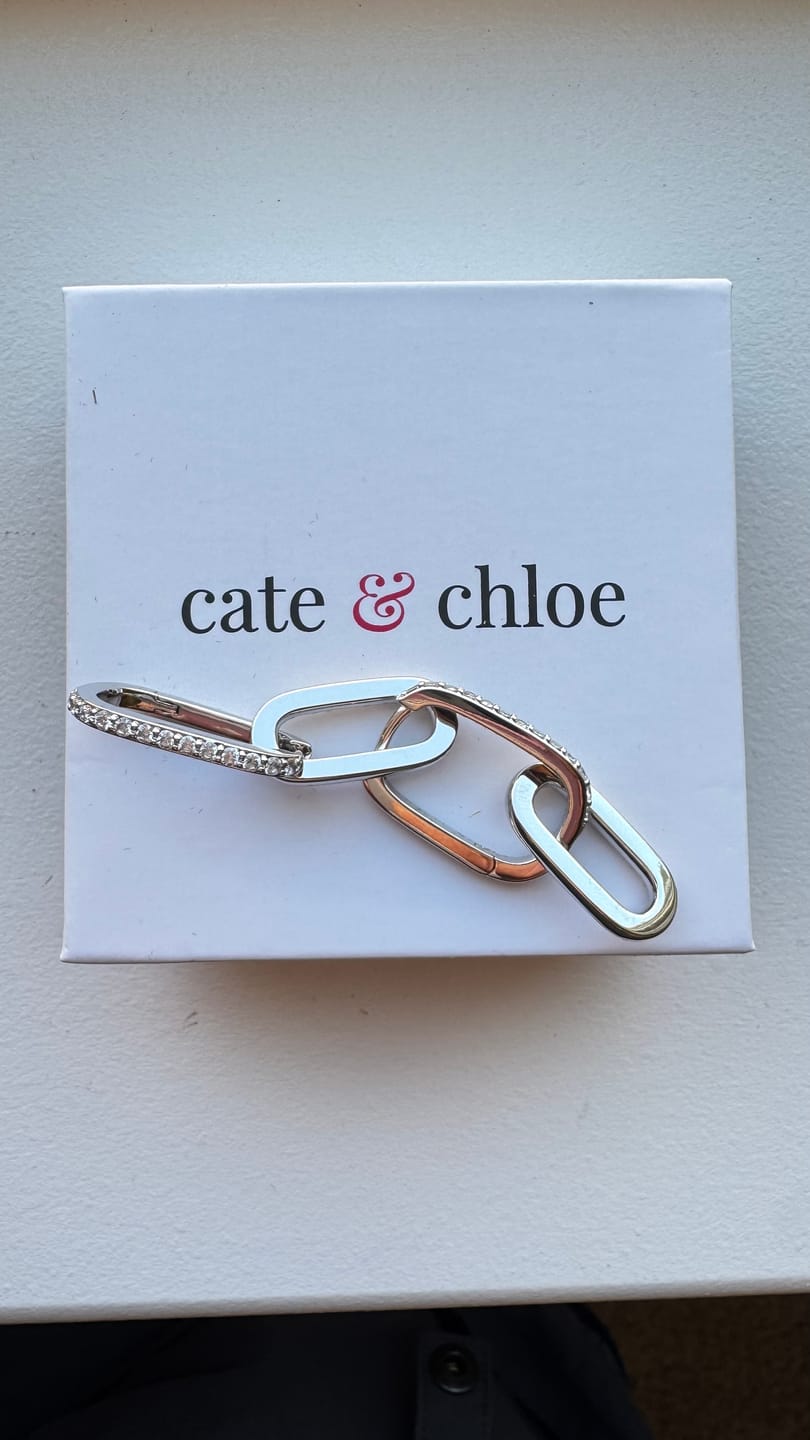 Customer photo review of Remington 18k White Gold Plated Dangle Chain Link Earrings with Swarovski Crystals