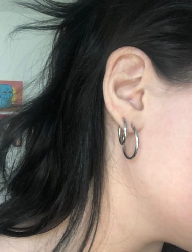 Customer photo review of My Huggies Hoop Earrings