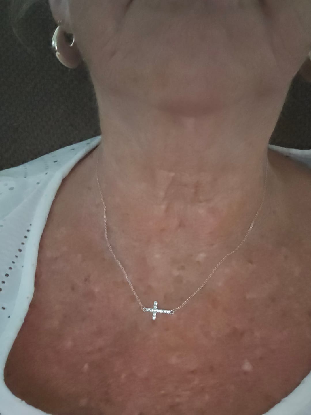 Customer photo review of Joy 18k White Gold Plated Cross Pendant Necklace with Swarovski Crystals