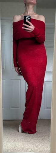 Customer photo review of Bouclé Knit Off-Shoulder Maxi Dress