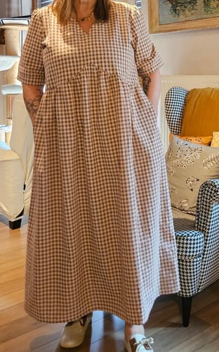 Customer photo review of Robe Edonie - Seersucker de coton vichy rose/kaki