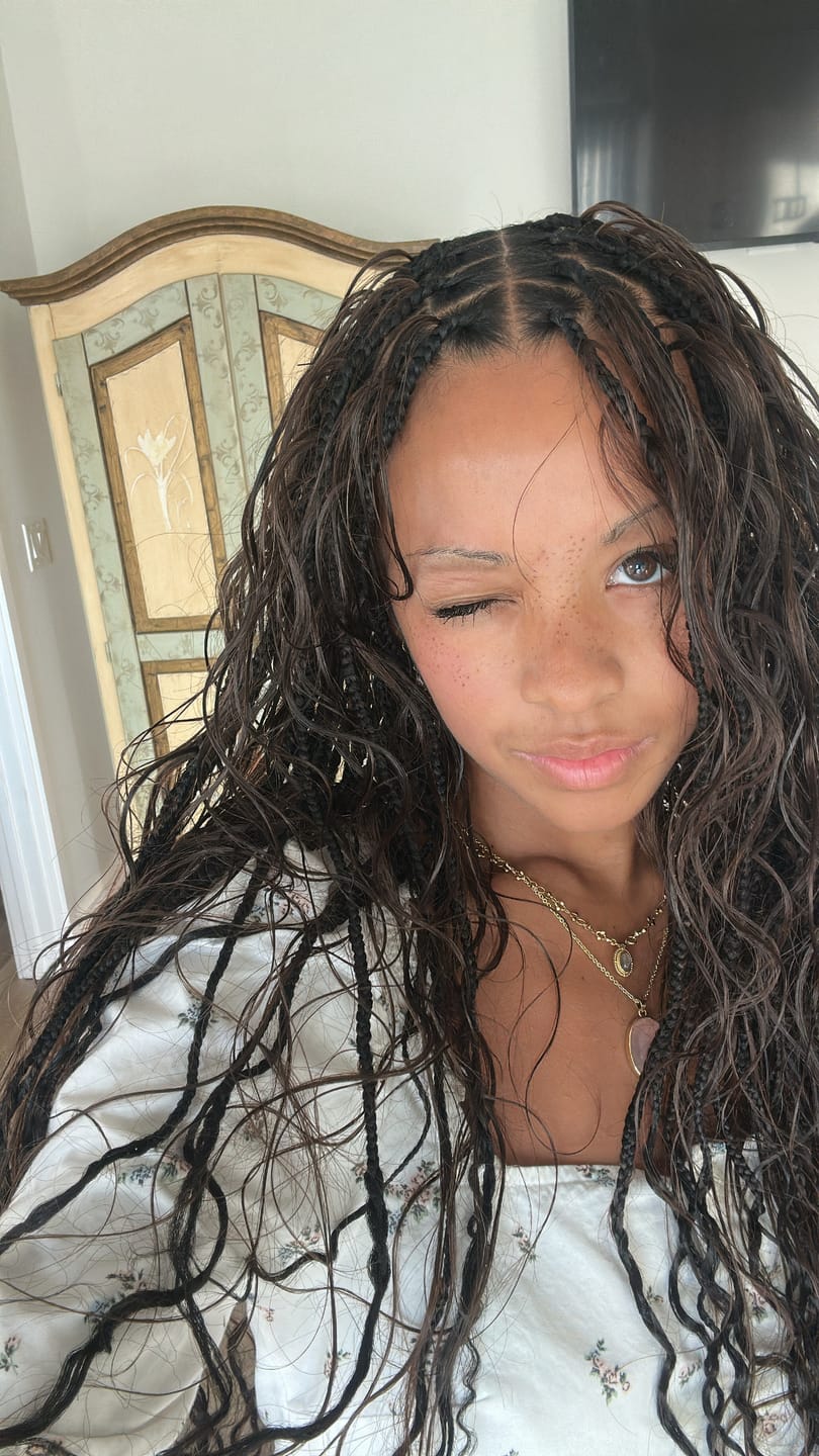 Customer photo review of #4 Medium Brown Body Wave Bulk Human Braiding Hair