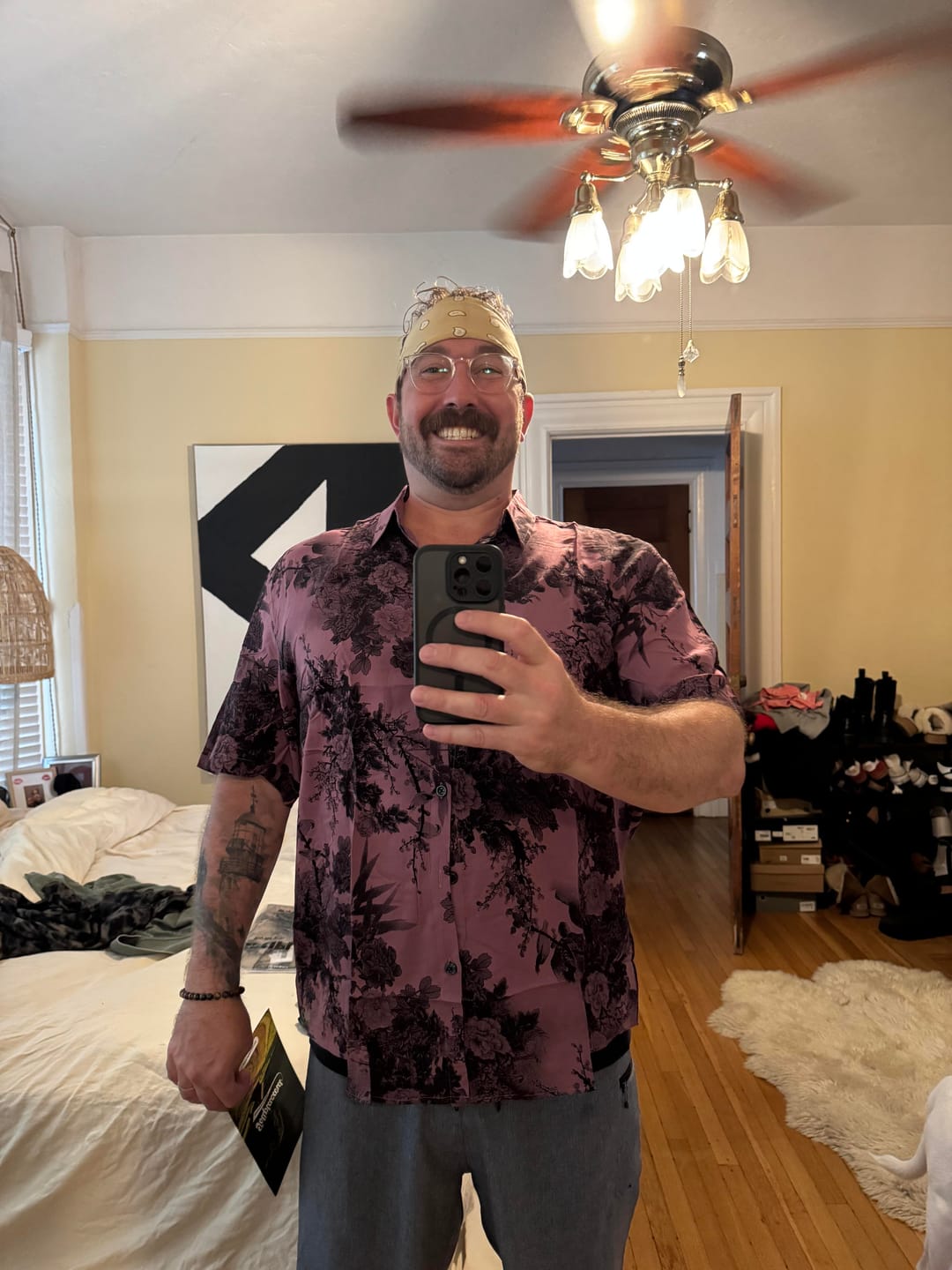 Customer photo review of Men's Bamboo Floral Cool Summer Hawaiian Rayon Pink Button Up Short Sleeve Shirt