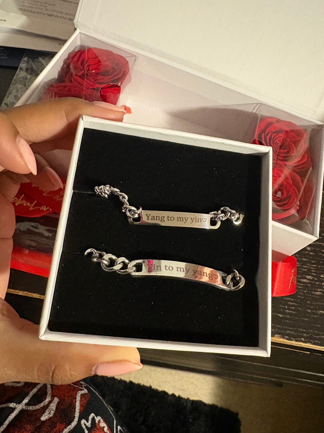 Customer photo review of Engraved Bracelet Set - W/ Eternal Rose Box
