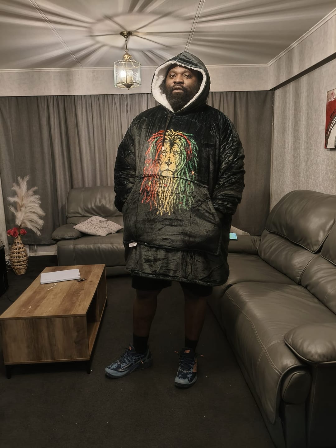 Customer photo review of ADULTS BLANKET HOODIE - RASTA LION