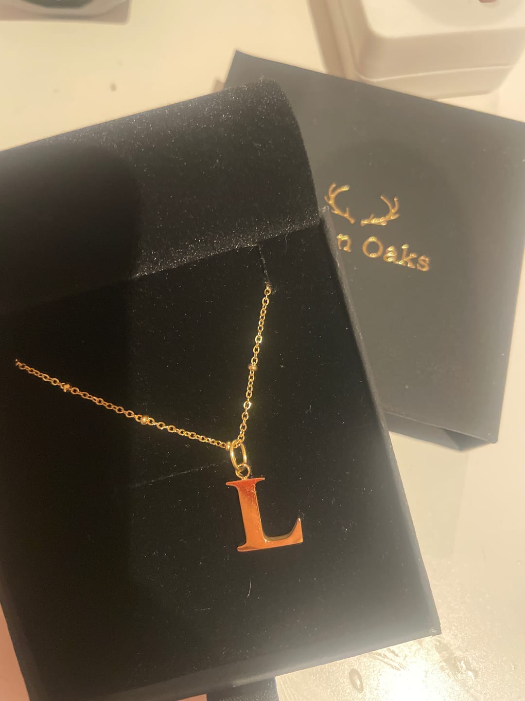 Customer photo review of L Initial Pendant Necklace In Gold