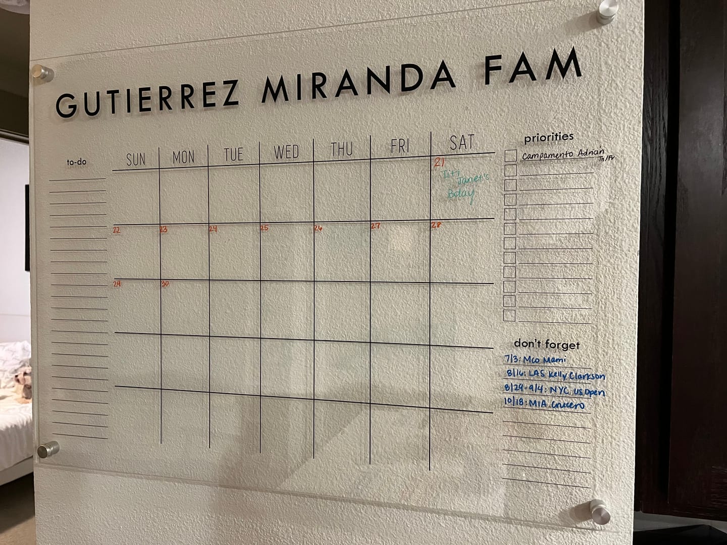 Customer photo review of Monthly Acrylic Calendar + 3 Sections | Horizontal Madi