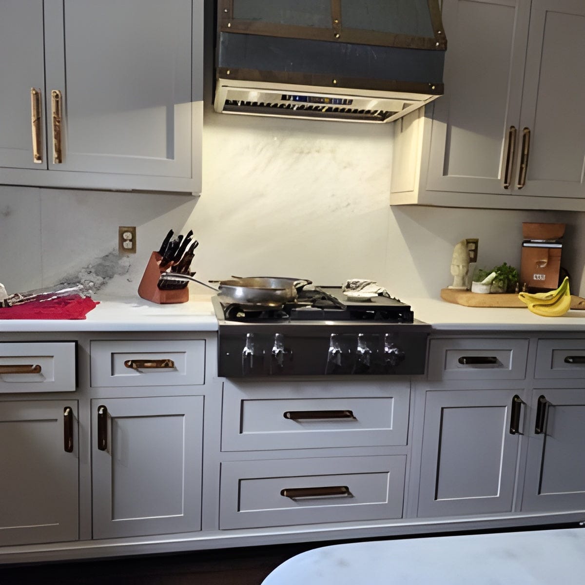 Customer photo review of Round Drawer Pulls with Backplate - Unlacquered Polished Brass