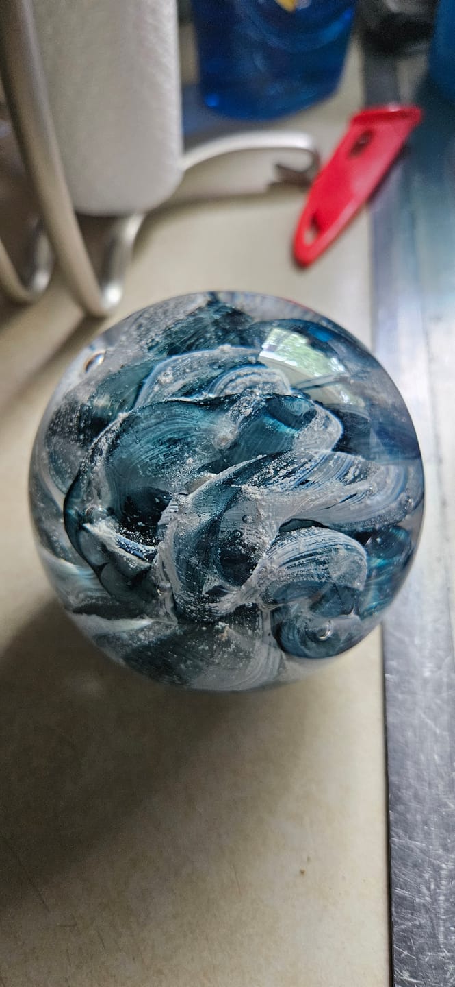 Customer photo review of Cotton Candy Orb with Infused Cremation Ashes