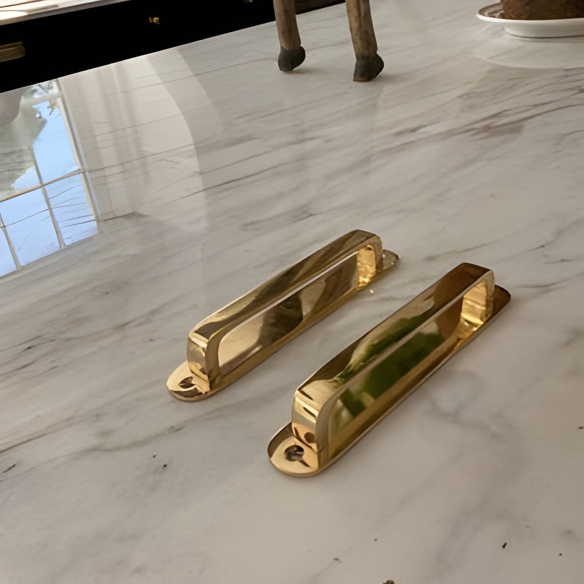 Customer photo review of Round Drawer Pulls with Backplate - Unlacquered Polished Brass