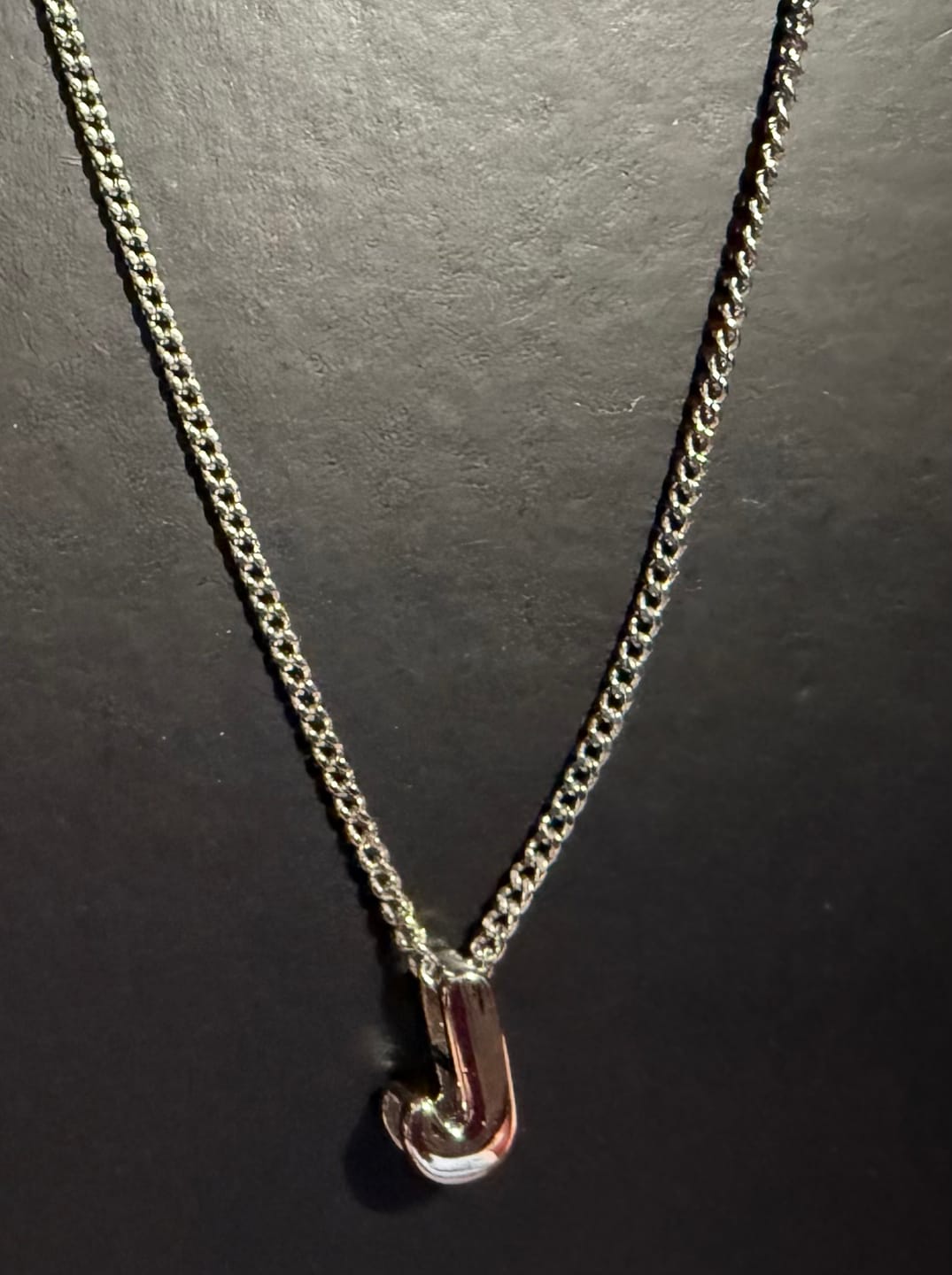Customer photo review of Collar Plateado Mini Inicial Bubble